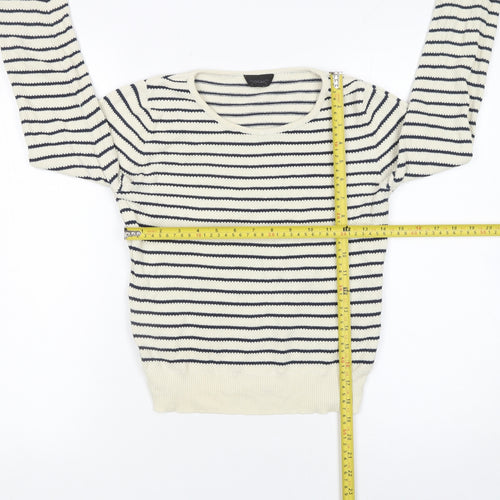 Topshop Women’s Ivory Navy Striped Cotton Knit Jumper Size 8