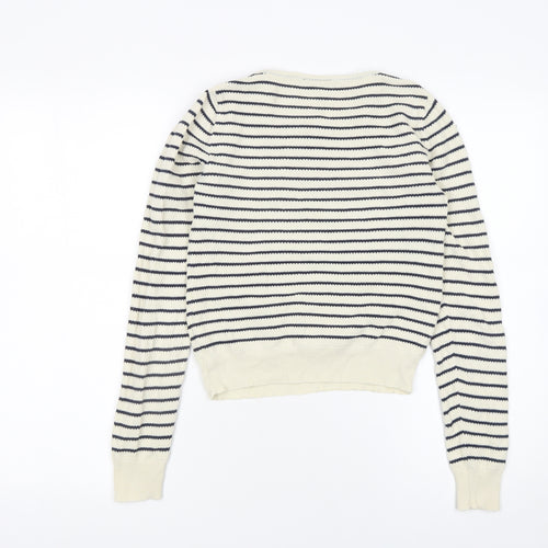 Topshop Women’s Ivory Navy Striped Cotton Knit Jumper Size 8