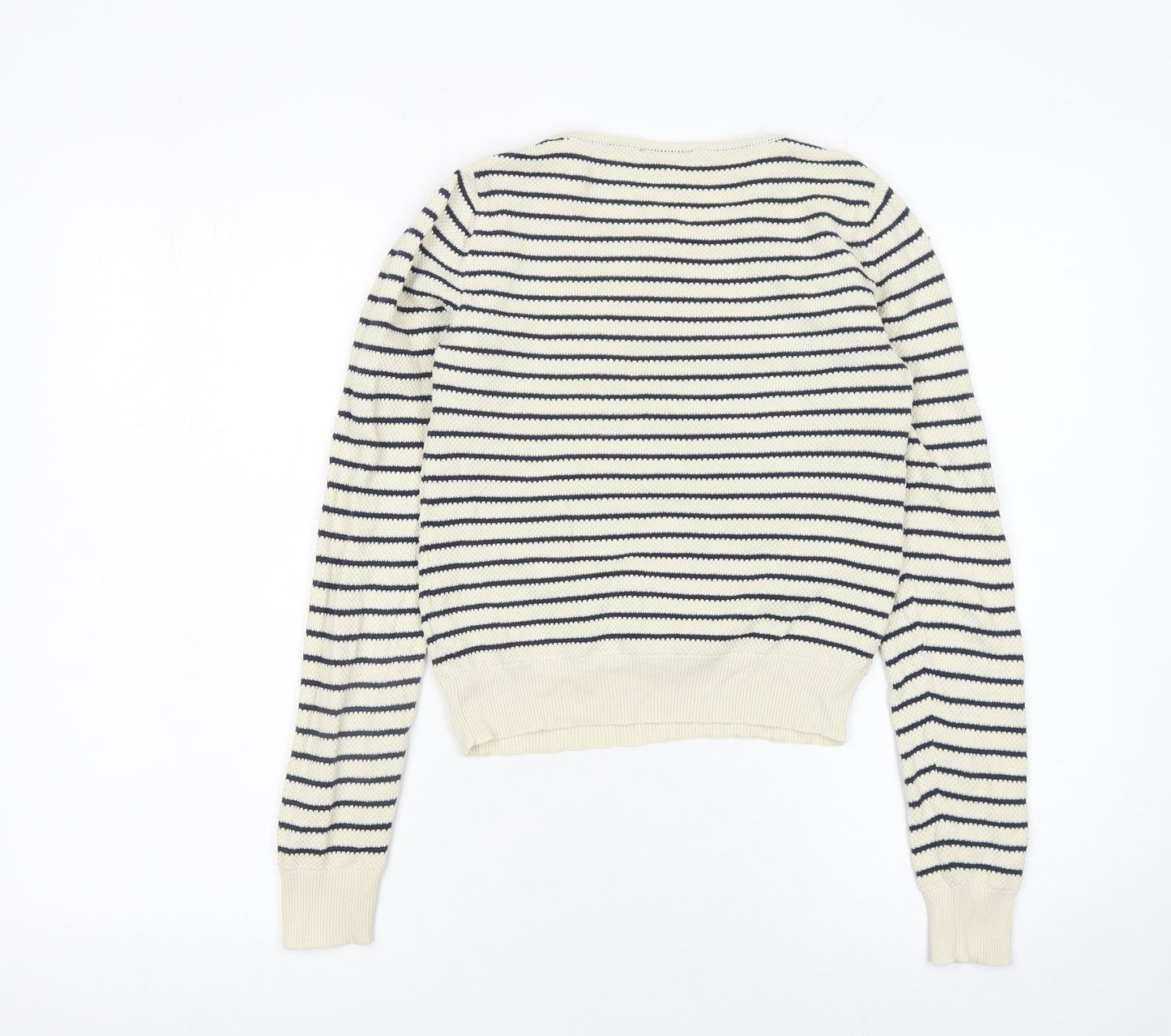 Topshop Women’s Ivory Navy Striped Cotton Knit Jumper Size 8