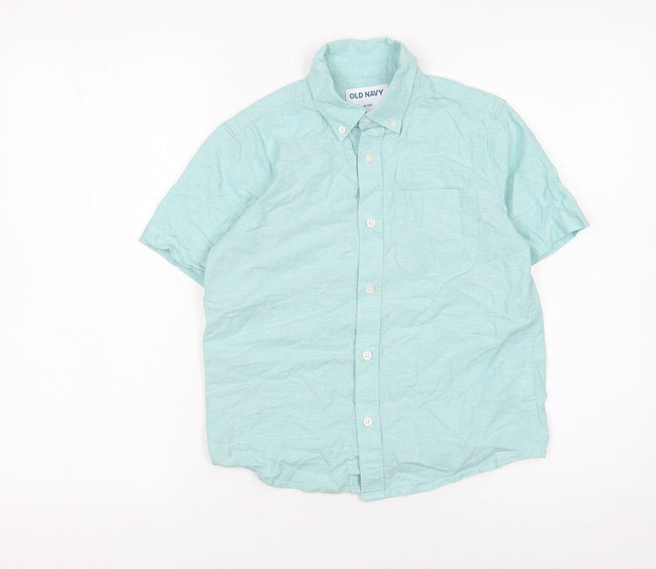 Old Navy Boys Green Button-Up Short Sleeve Cotton Shirt Size 8 Years