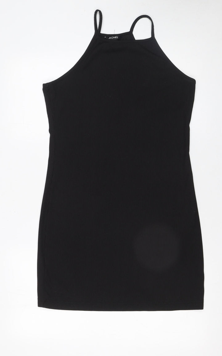 Monki Women Black Size 12 Sleeveless Halter Slip Dress