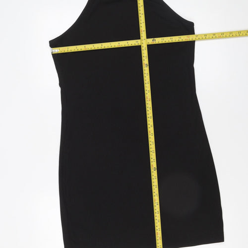 Monki Women Black Size 12 Sleeveless Halter Slip Dress