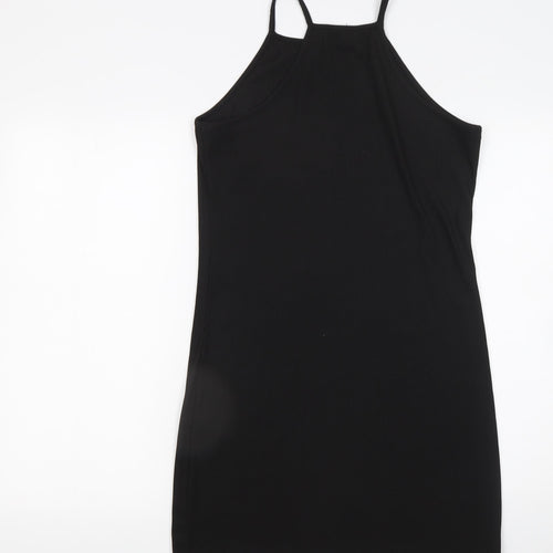 Monki Women Black Size 12 Sleeveless Halter Slip Dress