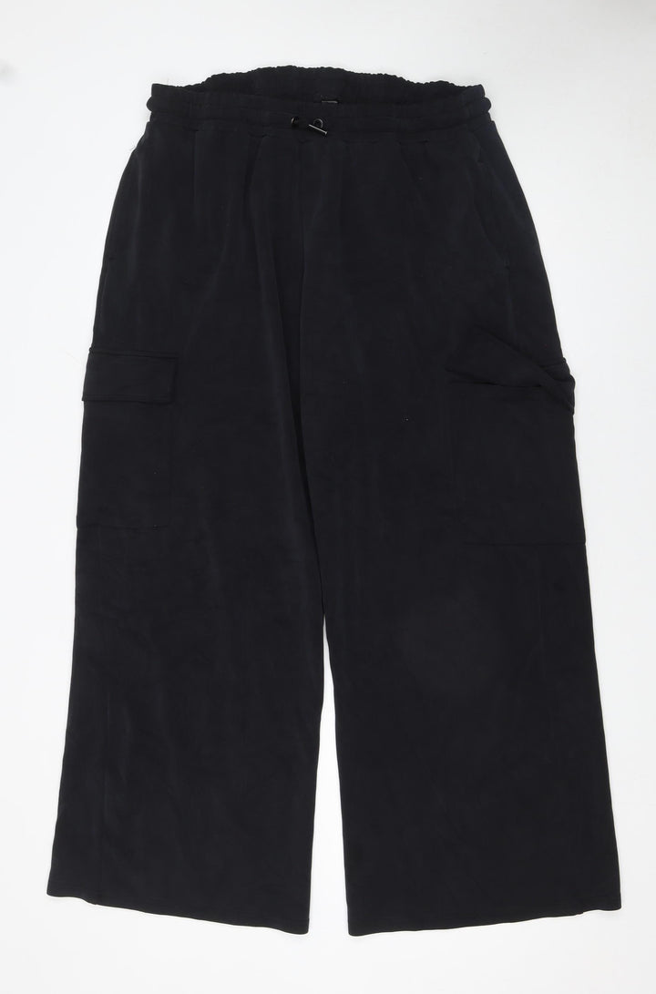 Dunnes Stores Womens Black XL Cargo Wide-Leg Elastic Waist Trousers