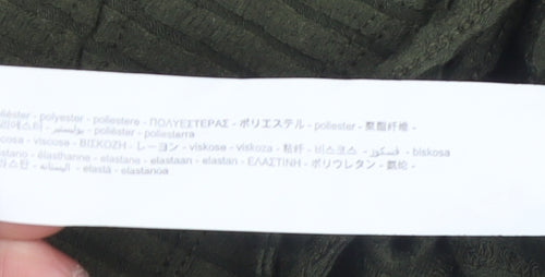 Zara Women Green Cropped Long Sleeve V-Neck Drawstring Top Size S
