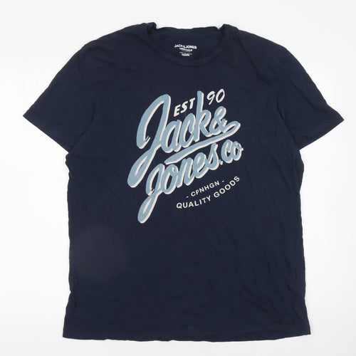 Jack & Jones Originals Men's Navy Cotton Graphic T-Shirt Regular Fit L