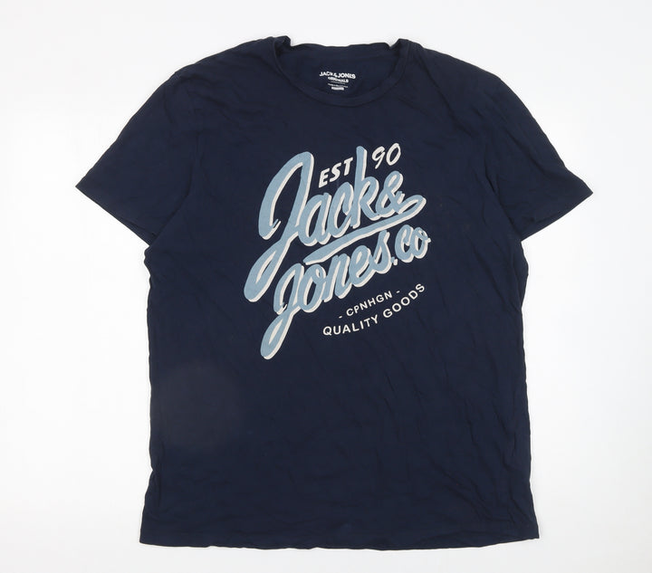 Jack & Jones Originals Men's Navy Cotton Graphic T-Shirt Regular Fit L