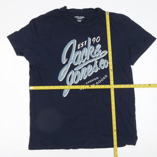 Jack & Jones Originals Men's Navy Cotton Graphic T-Shirt Regular Fit L