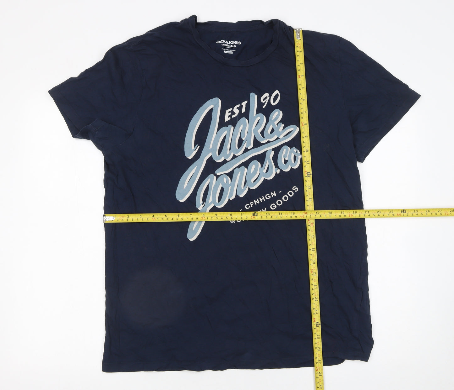 Jack & Jones Originals Men's Navy Cotton Graphic T-Shirt Regular Fit L