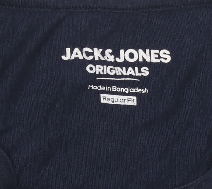 Jack & Jones Originals Men's Navy Cotton Graphic T-Shirt Regular Fit L