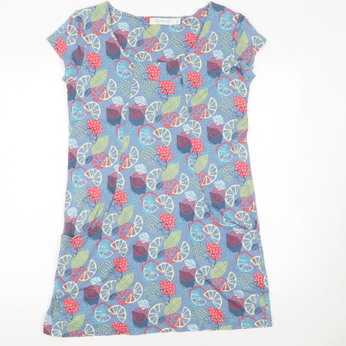 Lily & Me Womens Blue Floral Short Sleeve Shift Dress Size 8