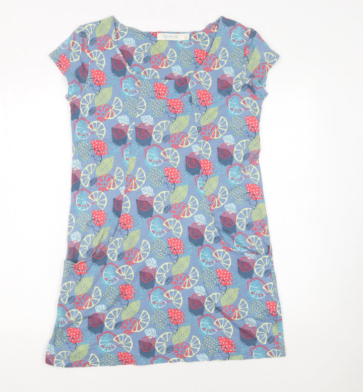Lily & Me Womens Blue Floral Short Sleeve Shift Dress Size 8