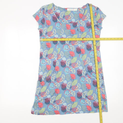 Lily & Me Womens Blue Floral Short Sleeve Shift Dress Size 8