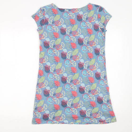 Lily & Me Womens Blue Floral Short Sleeve Shift Dress Size 8