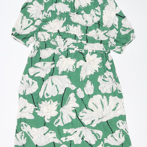 Carolyn Donnelly The Edit Womens Green Floral Cotton Knee Length A-Line Dress UK14