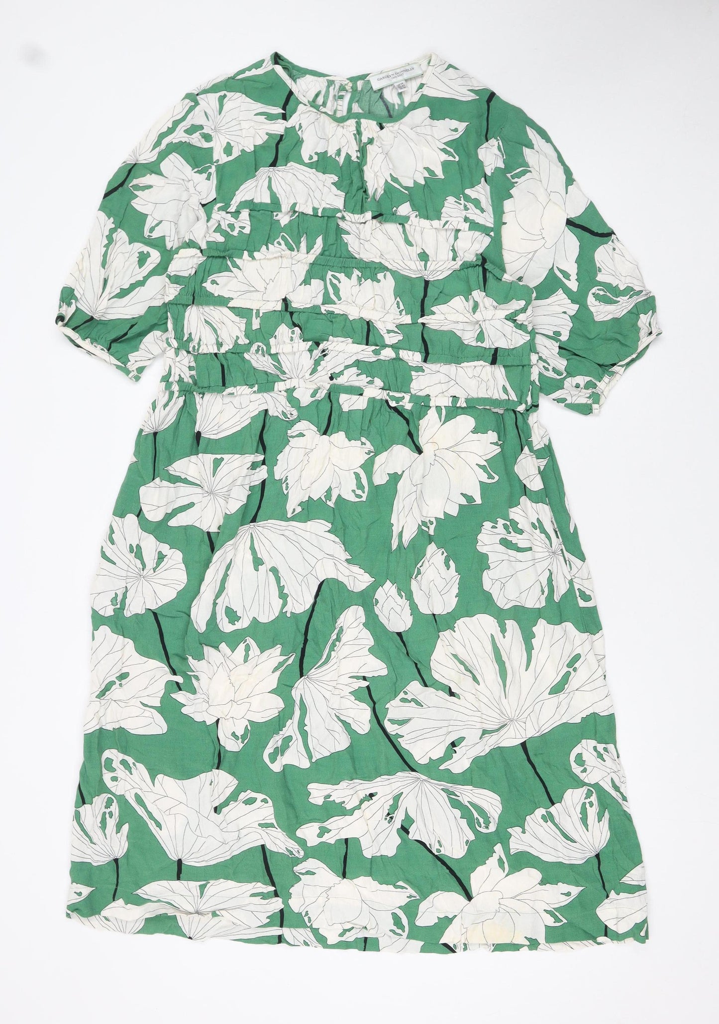 Carolyn Donnelly The Edit Womens Green Floral Cotton Knee Length A-Line Dress UK14