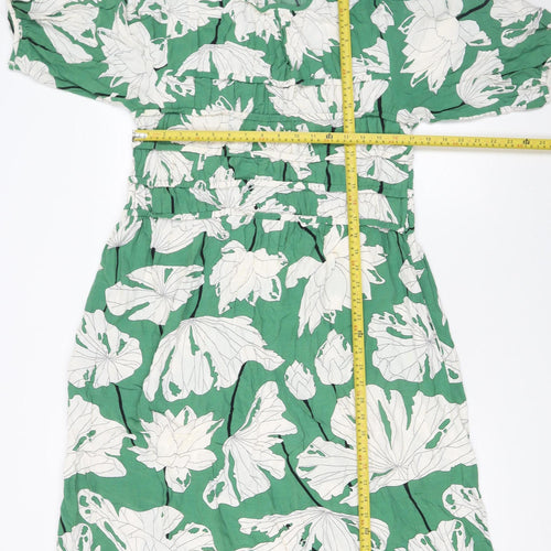 Carolyn Donnelly The Edit Womens Green Floral Cotton Knee Length A-Line Dress UK14