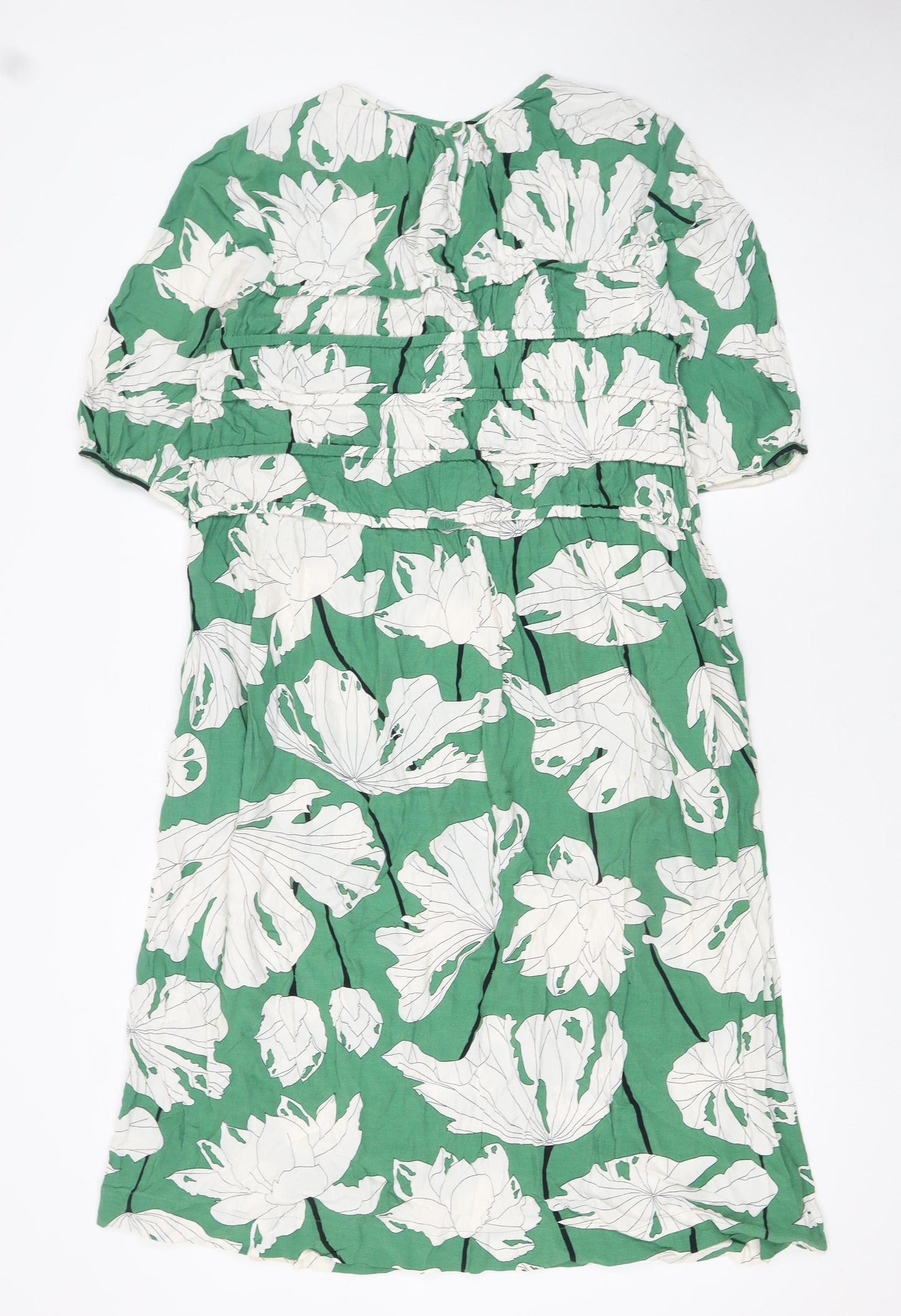 Carolyn Donnelly The Edit Womens Green Floral Cotton Knee Length A-Line Dress UK14
