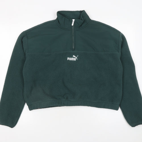 Puma Women's Green 1/4 Zip Fleece Sweatshirt Size M Classic Fit