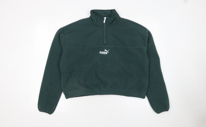 Puma Women's Green 1/4 Zip Fleece Sweatshirt Size M Classic Fit