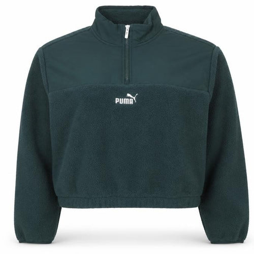 Puma Women's Green 1/4 Zip Fleece Sweatshirt Size M Classic Fit