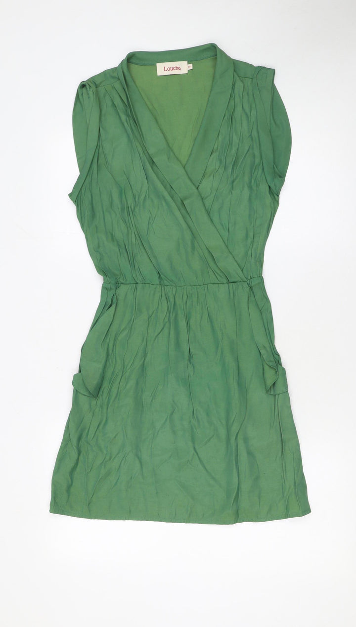 Louche Women Green Size 10 Sleeveless Short Wrap Dress