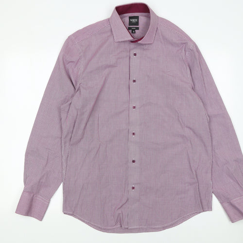 White Label Men's Pink Check Tapered Cotton Blend Long Sleeve Button-Up Shirt 16.5in