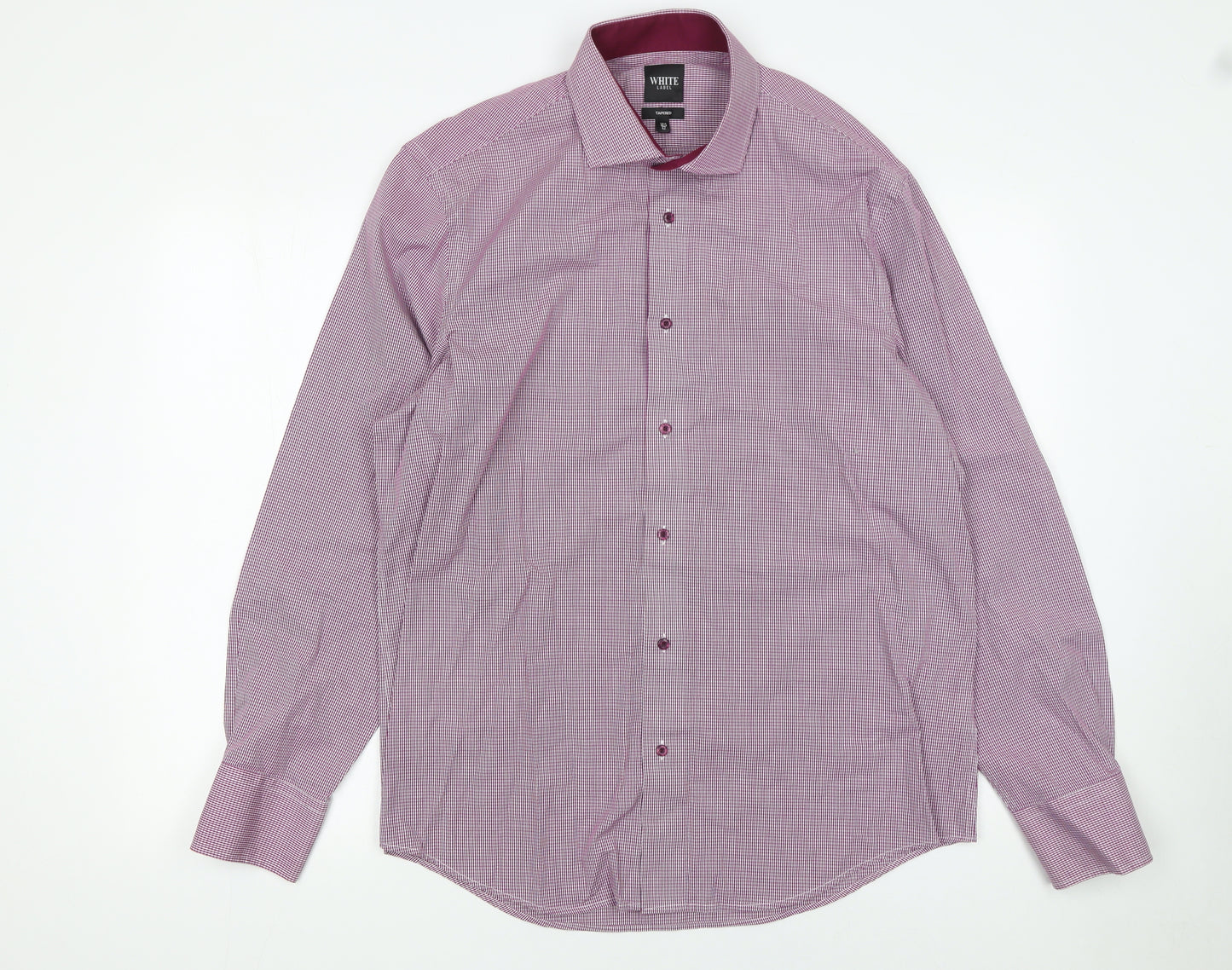 White Label Men's Pink Check Tapered Cotton Blend Long Sleeve Button-Up Shirt 16.5in