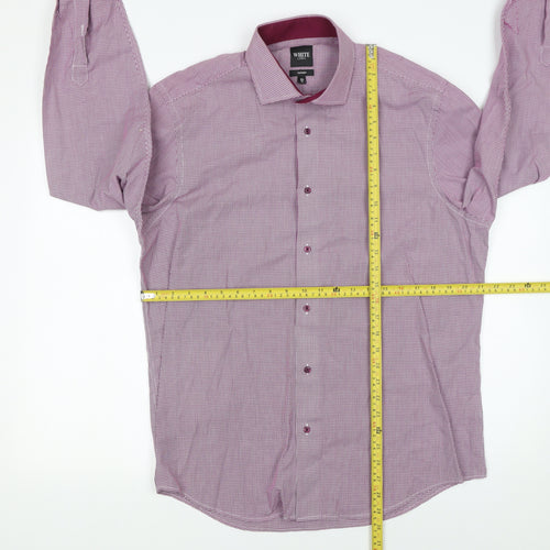 White Label Men's Pink Check Tapered Cotton Blend Long Sleeve Button-Up Shirt 16.5in