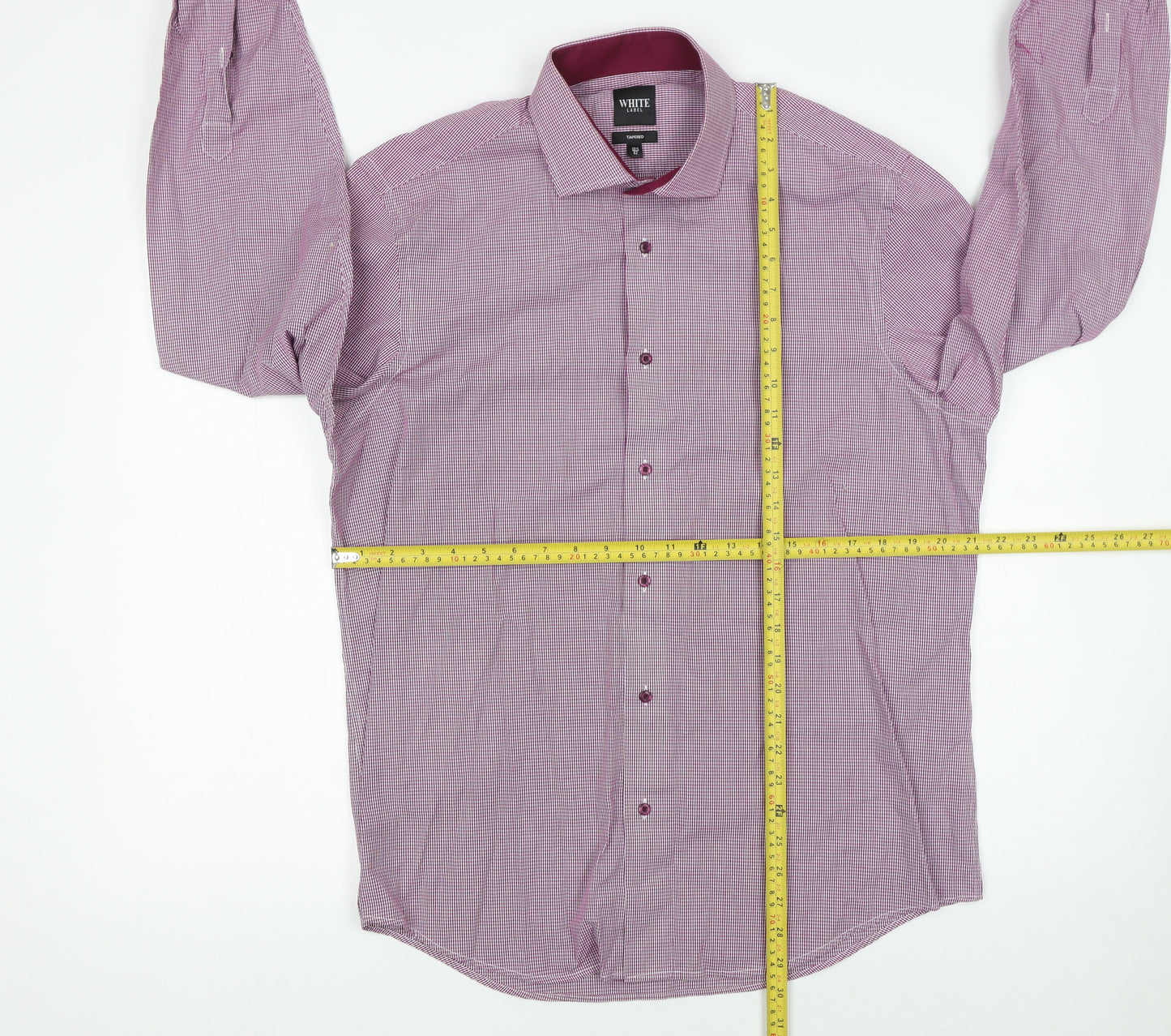 White Label Men's Pink Check Tapered Cotton Blend Long Sleeve Button-Up Shirt 16.5in