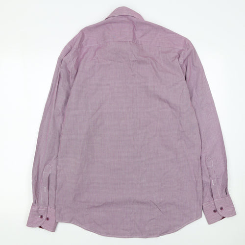 White Label Men's Pink Check Tapered Cotton Blend Long Sleeve Button-Up Shirt 16.5in