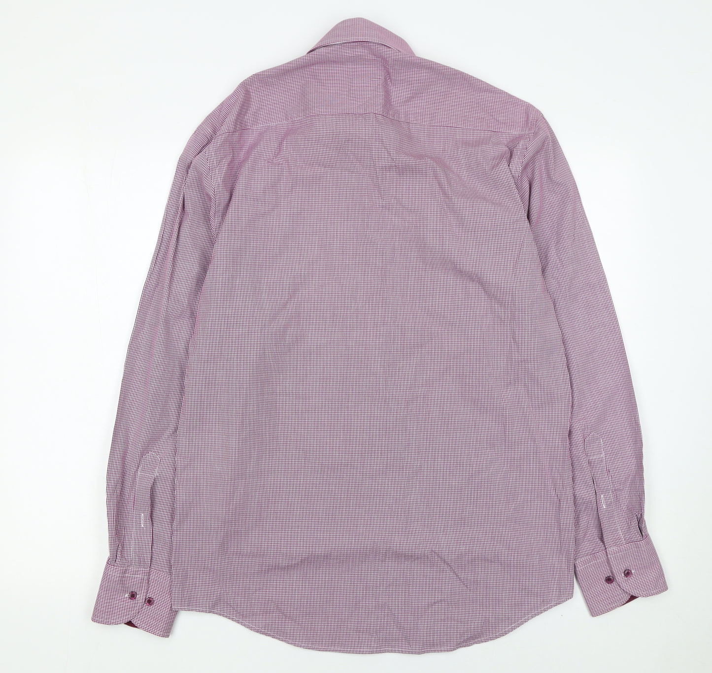 White Label Men's Pink Check Tapered Cotton Blend Long Sleeve Button-Up Shirt 16.5in