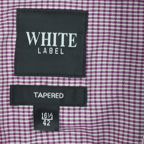 White Label Men's Pink Check Tapered Cotton Blend Long Sleeve Button-Up Shirt 16.5in
