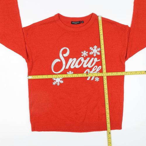 Brave Soul Womens Red Christmas Crew Neck Jumper Size S 12