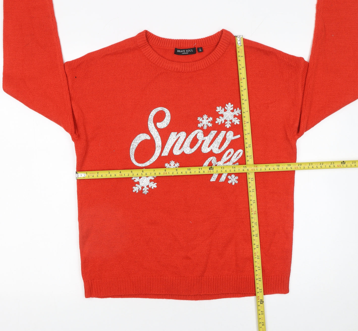 Brave Soul Womens Red Christmas Crew Neck Jumper Size S 12