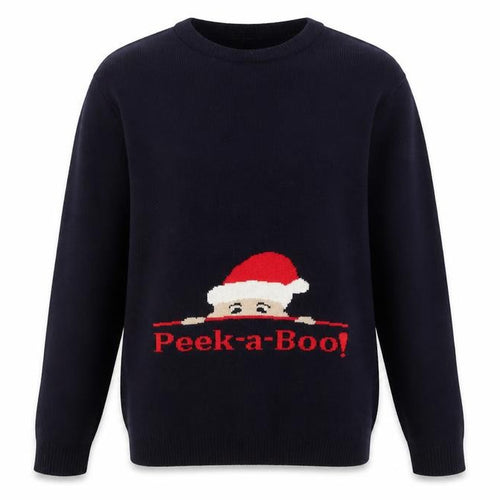 Boohoo Men’s Blue Christmas Peek-a-Boo Jumper Medium Crew Neck