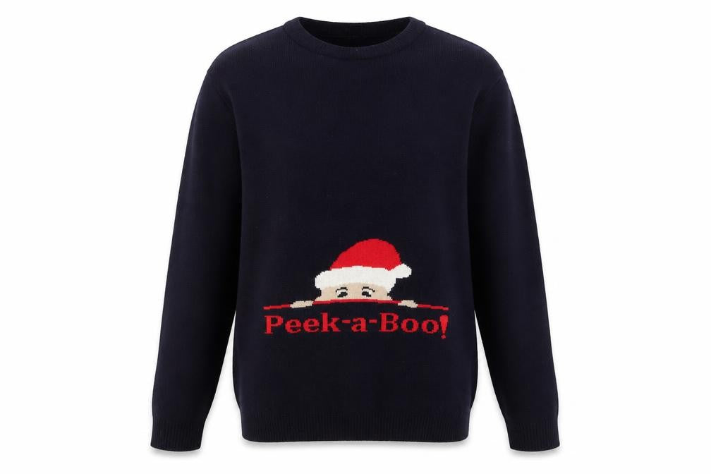 Boohoo Men’s Blue Christmas Peek-a-Boo Jumper Medium Crew Neck