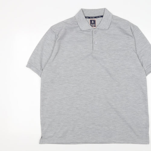 ICE POLO Men's Grey Cotton Blend Regular Fit Short Sleeve Polo Shirt XL