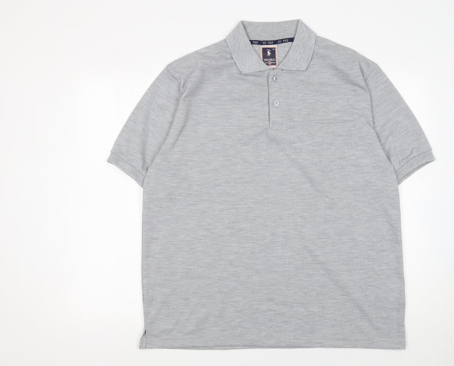 ICE POLO Men's Grey Cotton Blend Regular Fit Short Sleeve Polo Shirt XL