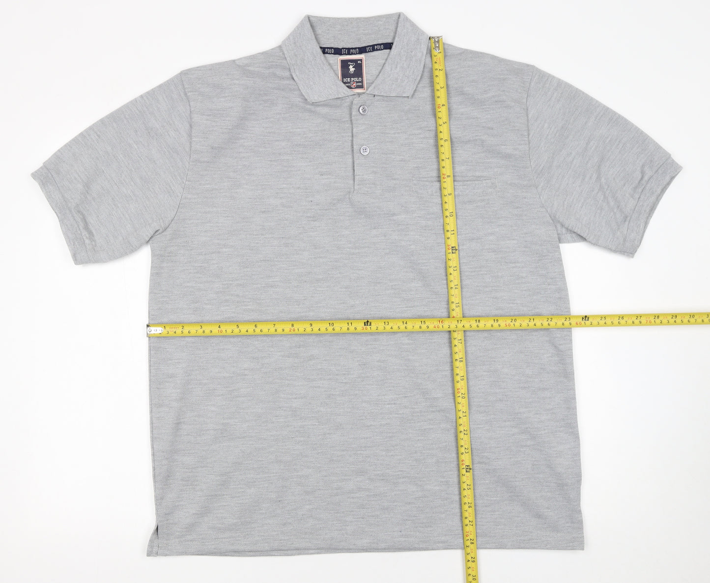 ICE POLO Men's Grey Cotton Blend Regular Fit Short Sleeve Polo Shirt XL