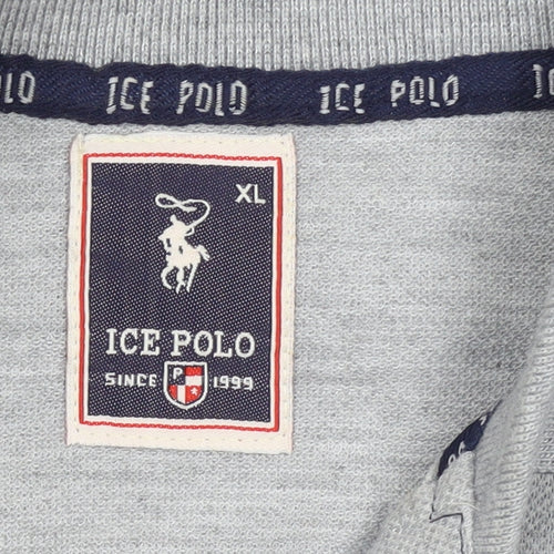 ICE POLO Men's Grey Cotton Blend Regular Fit Short Sleeve Polo Shirt XL