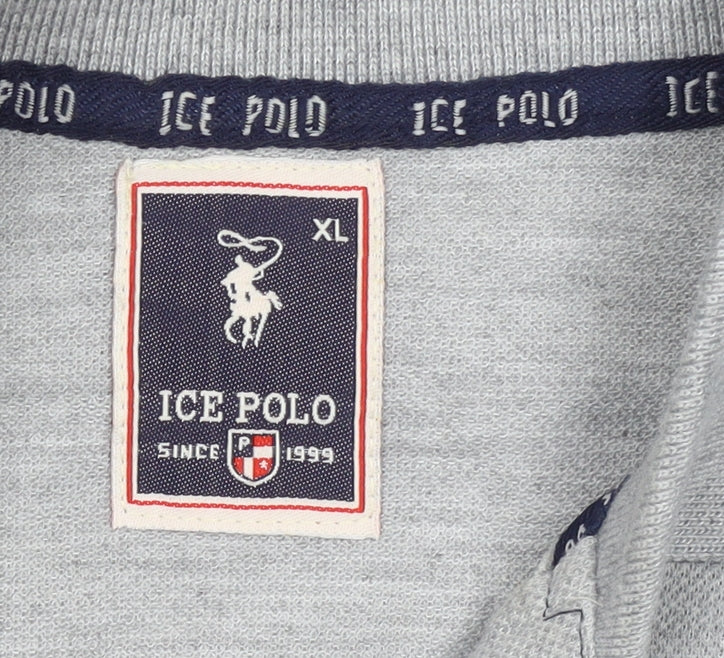 ICE POLO Men's Grey Cotton Blend Regular Fit Short Sleeve Polo Shirt XL
