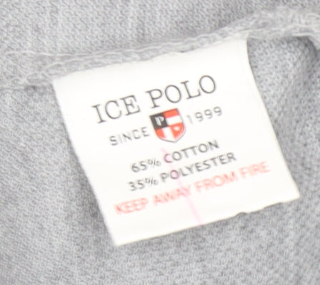 ICE POLO Men's Grey Cotton Blend Regular Fit Short Sleeve Polo Shirt XL