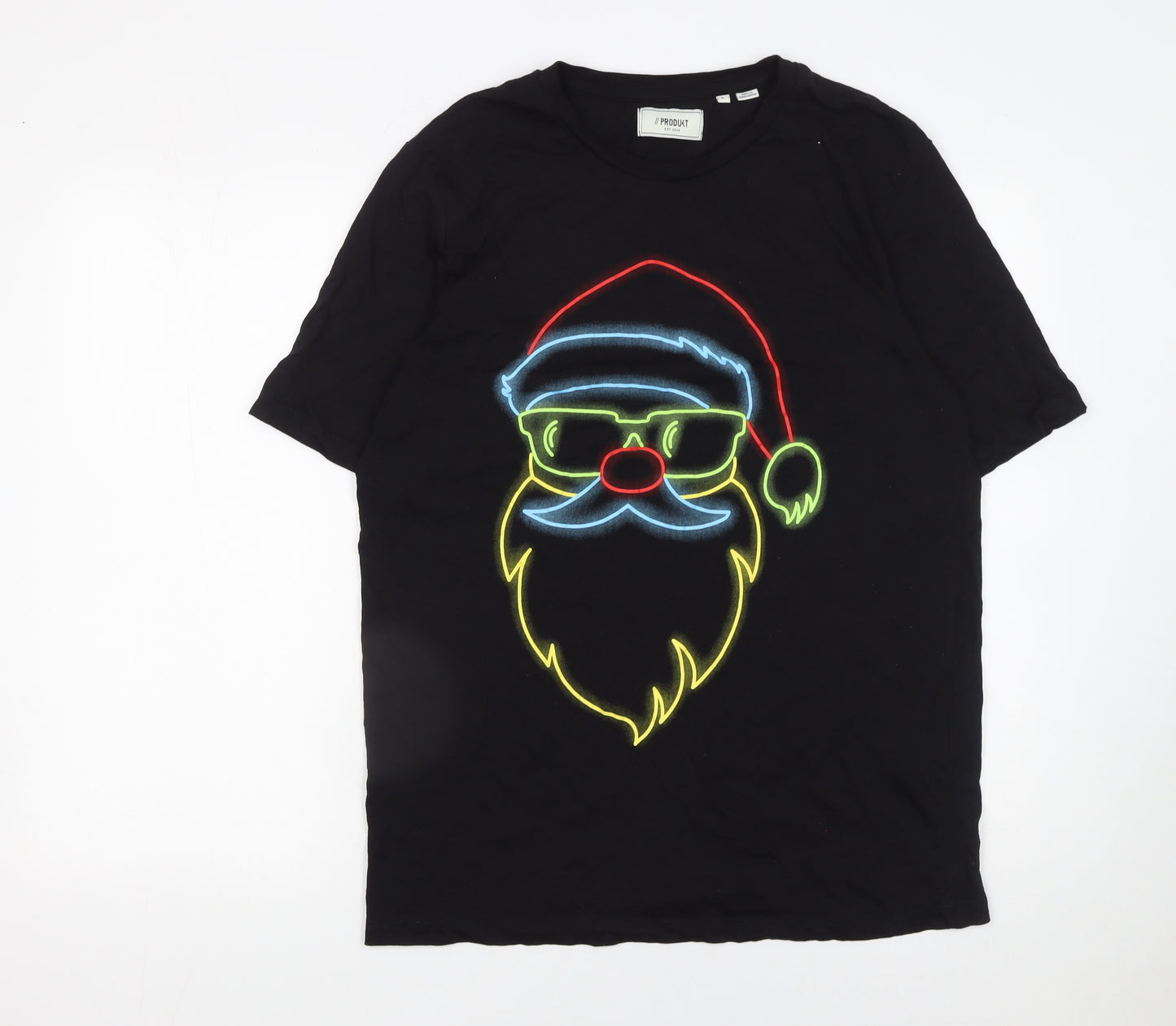 PRODUKT Men's Black Christmas Santa Graphic Cotton T-Shirt Size L