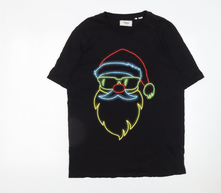 PRODUKT Men's Black Christmas Santa Graphic Cotton T-Shirt Size L