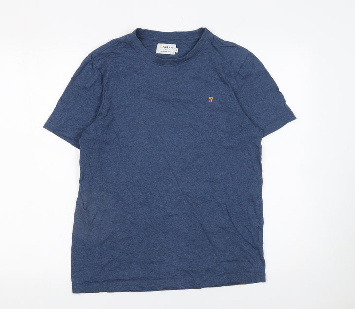Farah Men's Blue Organic Cotton Short Sleeve Crew Neck T-Shirt Size S