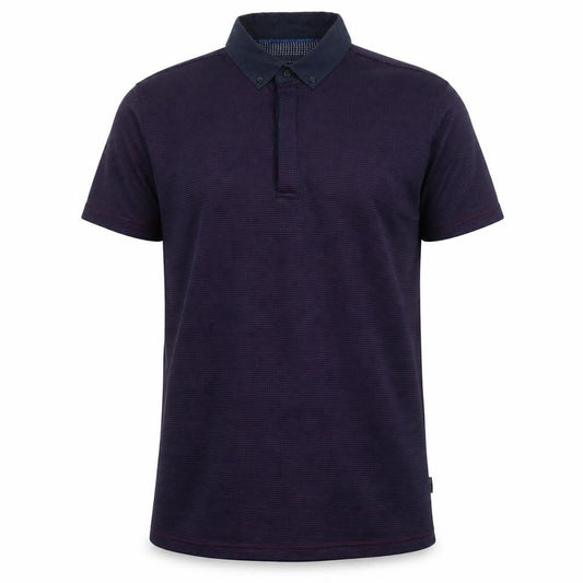 Front view of Mish Mash Men’s Blue Geometric Polo Shirt, size L, Button Collar