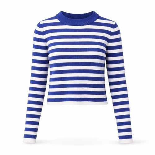 Pull&Bear Women Blue Striped Crew Neck Cotton Jumper Size S