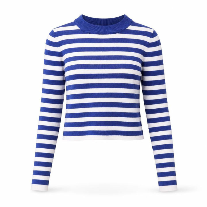 Pull&Bear Women Blue Striped Crew Neck Cotton Jumper Size S