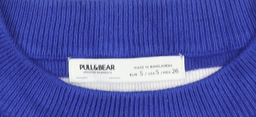 Pull&Bear Women Blue Striped Crew Neck Cotton Jumper Size S